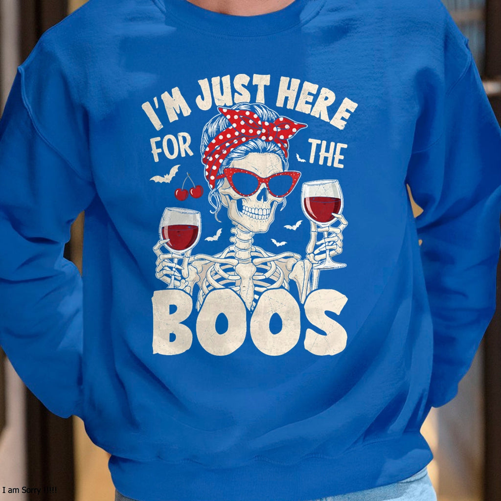 Hallowen Shirts for Family, Funny hallowen shirts, Hallowen Unisex T-Shirt/Hoodie/Sweatshirt HLT00 - Women Halloween Funny I'm Just Here for The Boos Skeleton T-Shirt