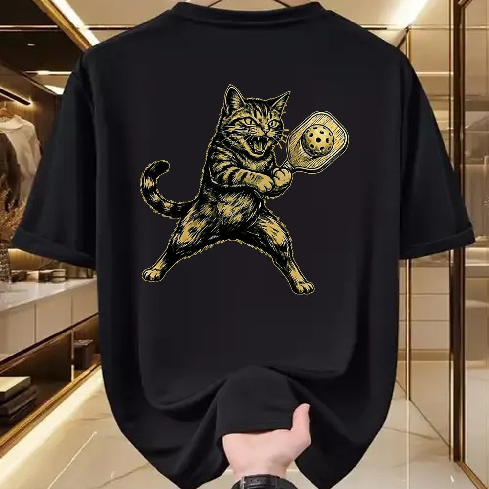Funny Pickleball Shirt, Pickleball Lover Unisex T-Shirt/Hoodie/Sweatshirt HLT00 - Funny Cute Cat Playing Pickleball Vintage for Men Women Kids T-Shirt