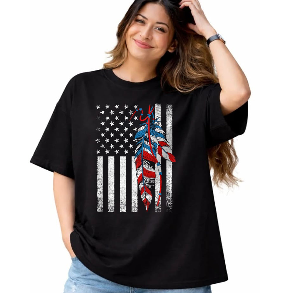 Native American T-Shirts, Vintage Native American Unisex T-Shirt/Hoodie/Sweatshirt HLT00 - American Flag - Native Feather Pride Month Indigenous (1)
