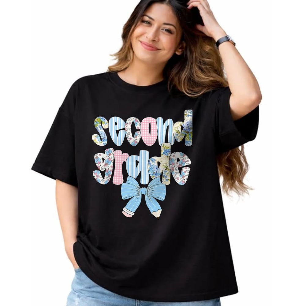 Best Student Shirt, Funny Back To School UnisexT-Shirt/Hoodie/Sweatshirt HLT00 - Second Grade Coquette Bow Pencil First Day Back to School T-Shirt, Men, Black, 3X-Large