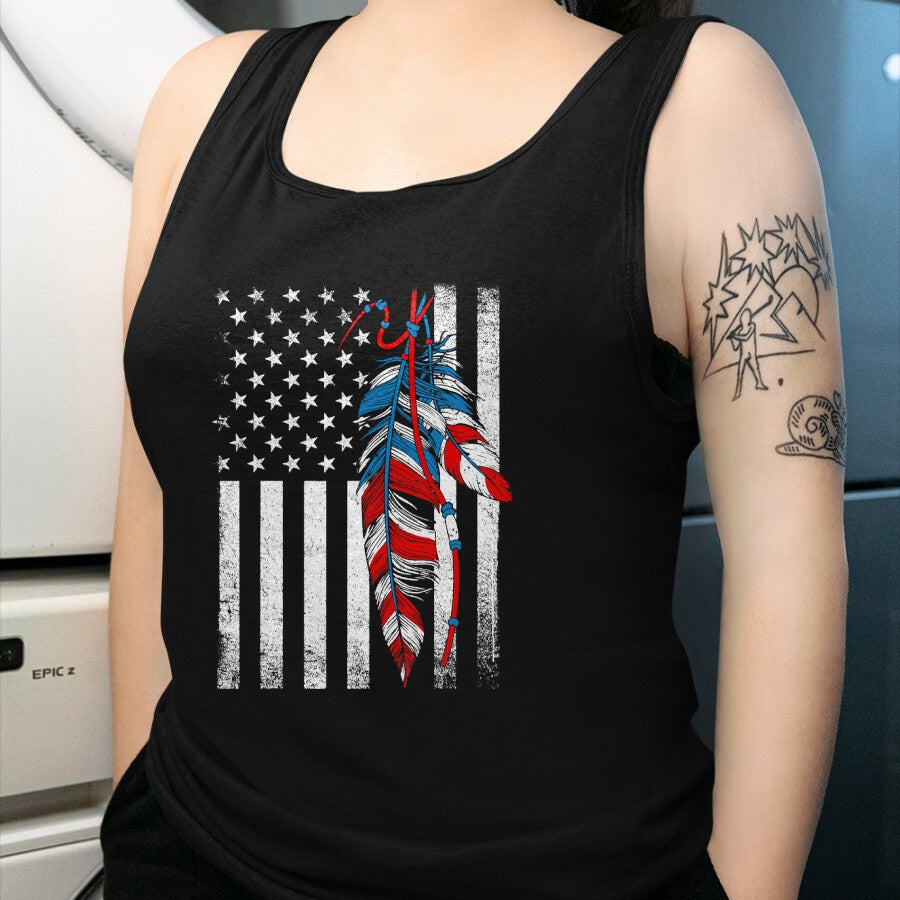 Native American T-Shirts, Vintage Native American Unisex T-Shirt/Hoodie/Sweatshirt HLT00 - American Flag - Native Feather Pride Month Indigenous (1)