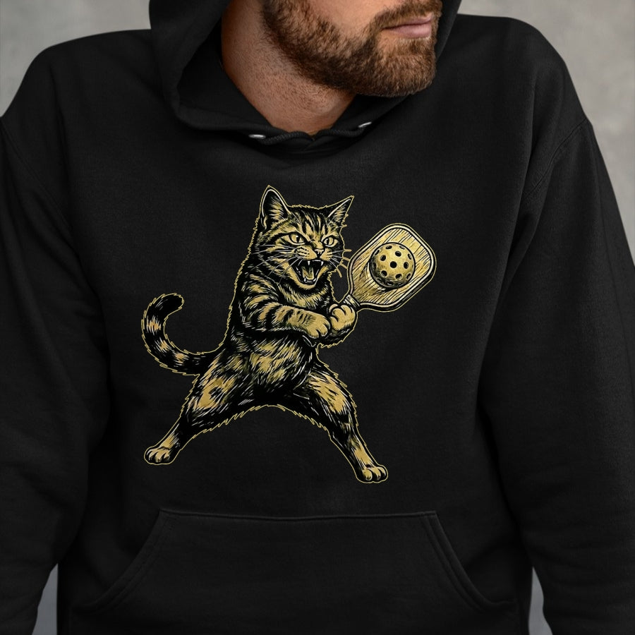 Funny Pickleball Shirt, Pickleball Lover Unisex T-Shirt/Hoodie/Sweatshirt HLT00 - Funny Cute Cat Playing Pickleball Vintage for Men Women Kids T-Shirt