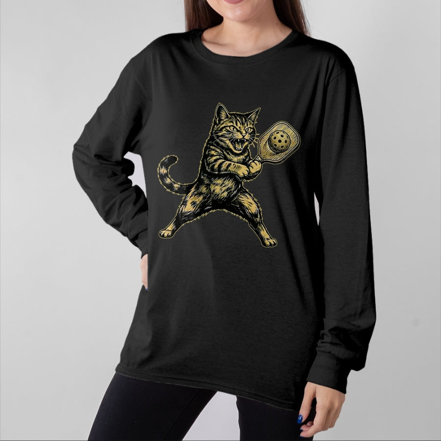 Funny Pickleball Shirt, Pickleball Lover Unisex T-Shirt/Hoodie/Sweatshirt HLT00 - Funny Cute Cat Playing Pickleball Vintage for Men Women Kids T-Shirt