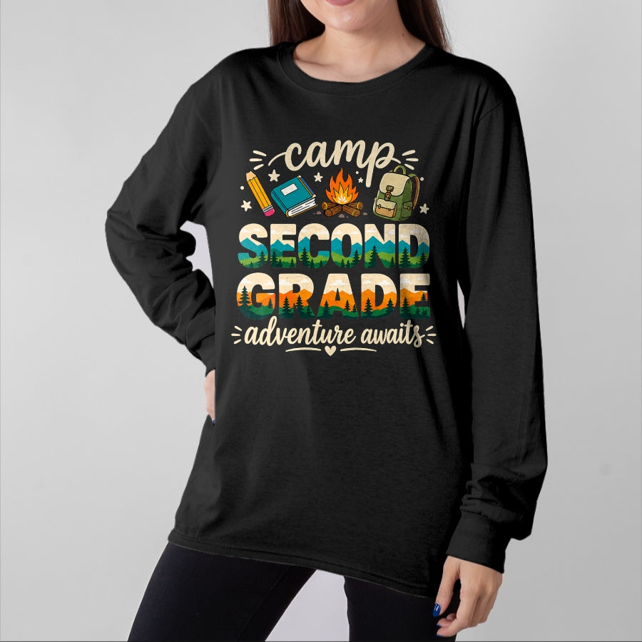 Funny Camping Shirt, Gift For Camping Lover Unisex T-Shirt/Hoodie/Sweatshirt HLT00 - Camp Second Grade Adventure Awaits Girl Teacher Boy Kids T-Shirt