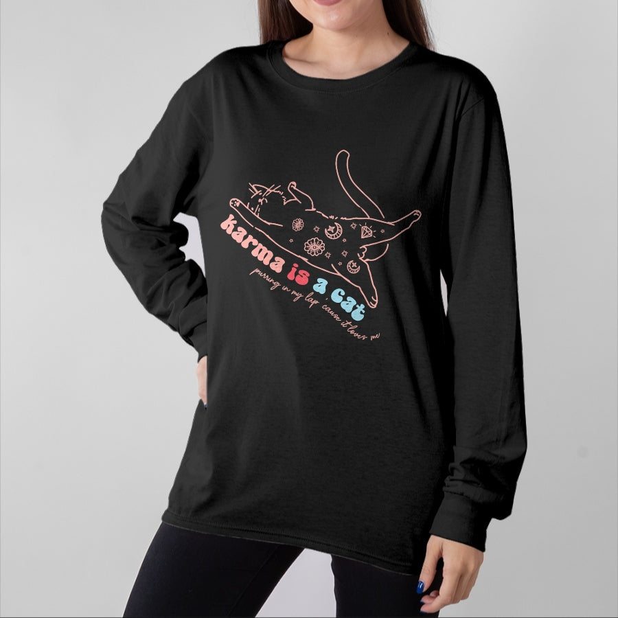 Cat Love Shirt, Funny Cat Lover Gift UnisexT-Shirt/Hoodie/Sweatshirt HLT00 - Karma Is Cat Purring In My Lap Cause It Loves Me  Cat Love T-Shirt