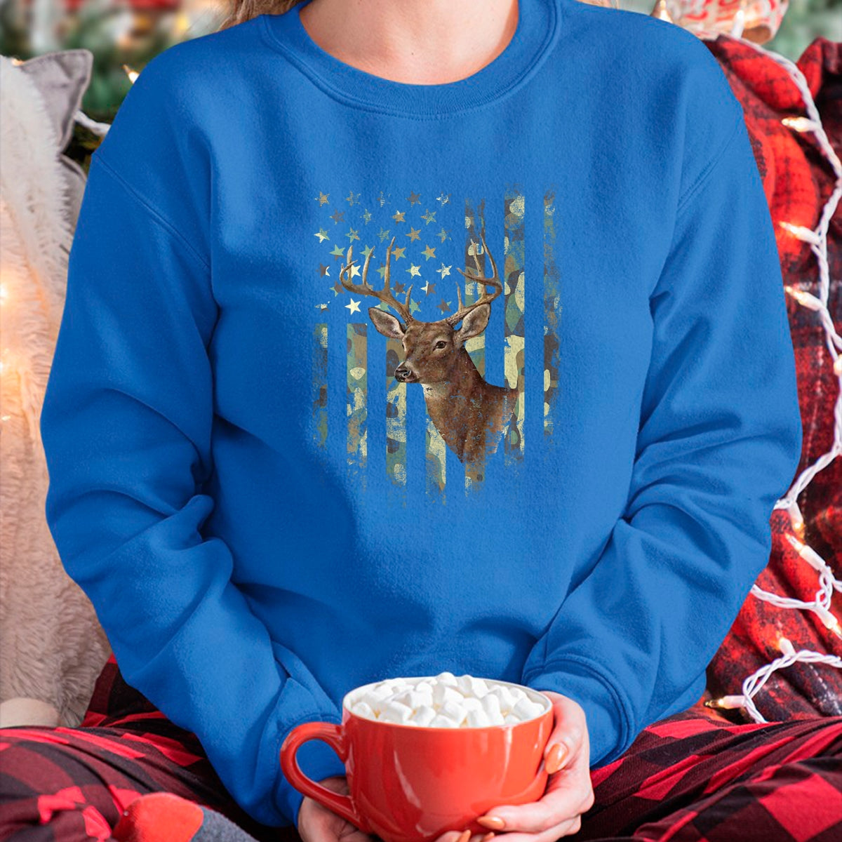 Funny Hunting Shirt, Gift For Hunting Lover Unisex T-Shirt/Hoodie/Sweatshirt HLT00 - American Flag Deer Hunting Camo T-Shirt